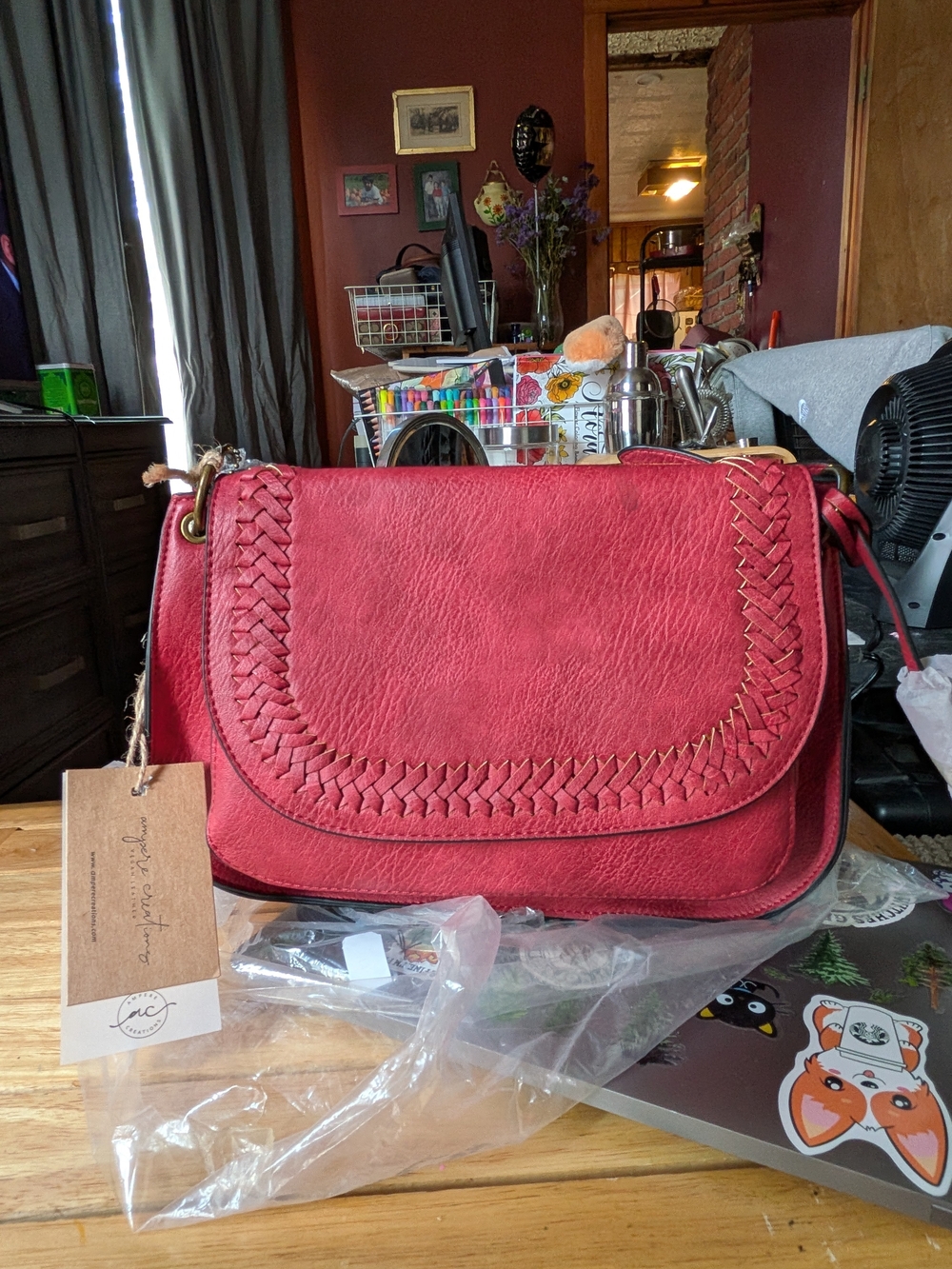 Ampere Creations Red Woven Flap Crossbody Bag - vegan leather